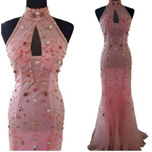 Luxurious Designer Couture Prom Party Runway Evening Cocktail Halter Gown Dress